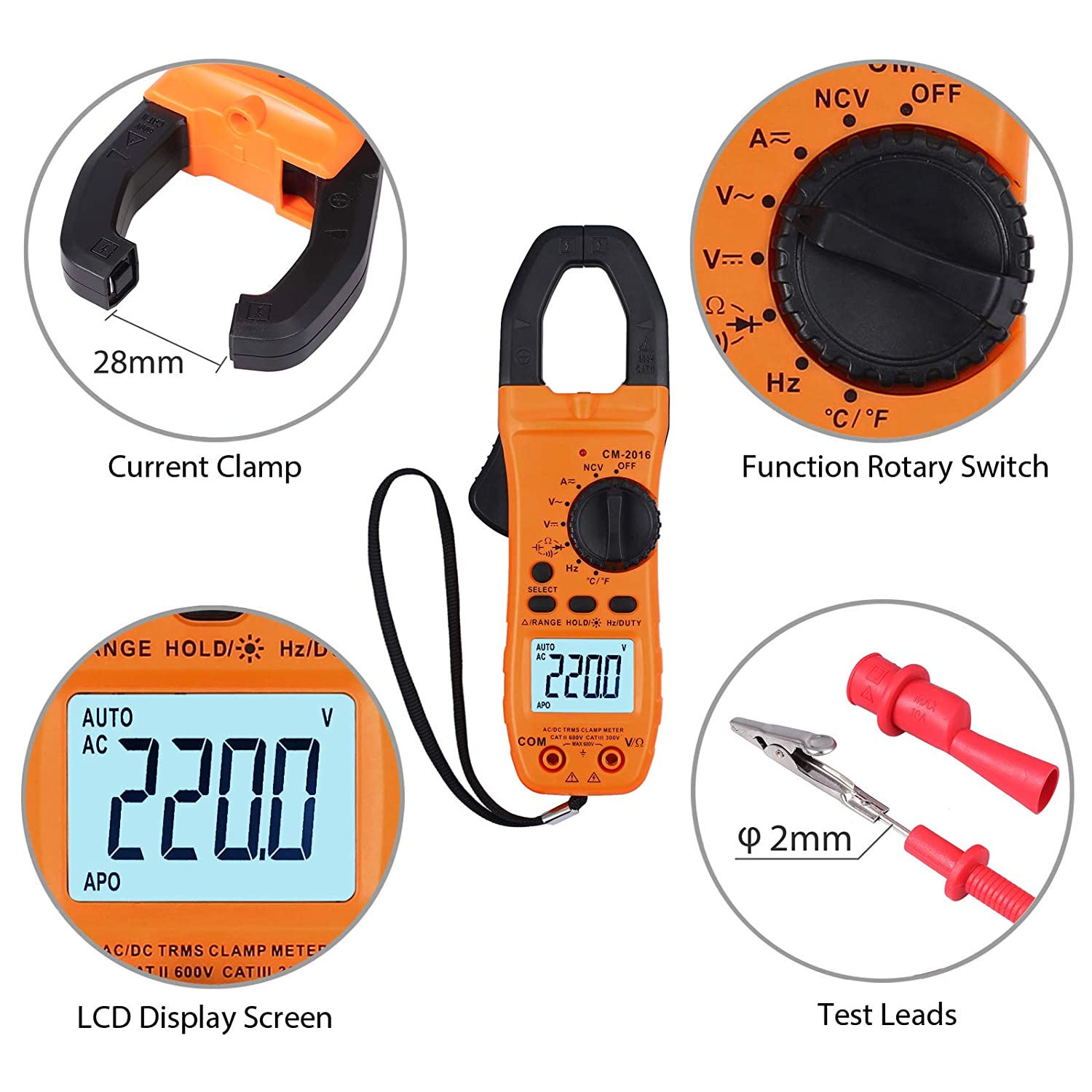 VinTeam Clamp Meter Amp Meter Digital TRMS Multimeter 6000 Counts 600A with Auto-ranging DC/AC Current AC/DC Voltage NCV Continuity Capacitance Resistance Frequency Diode Hz Test
