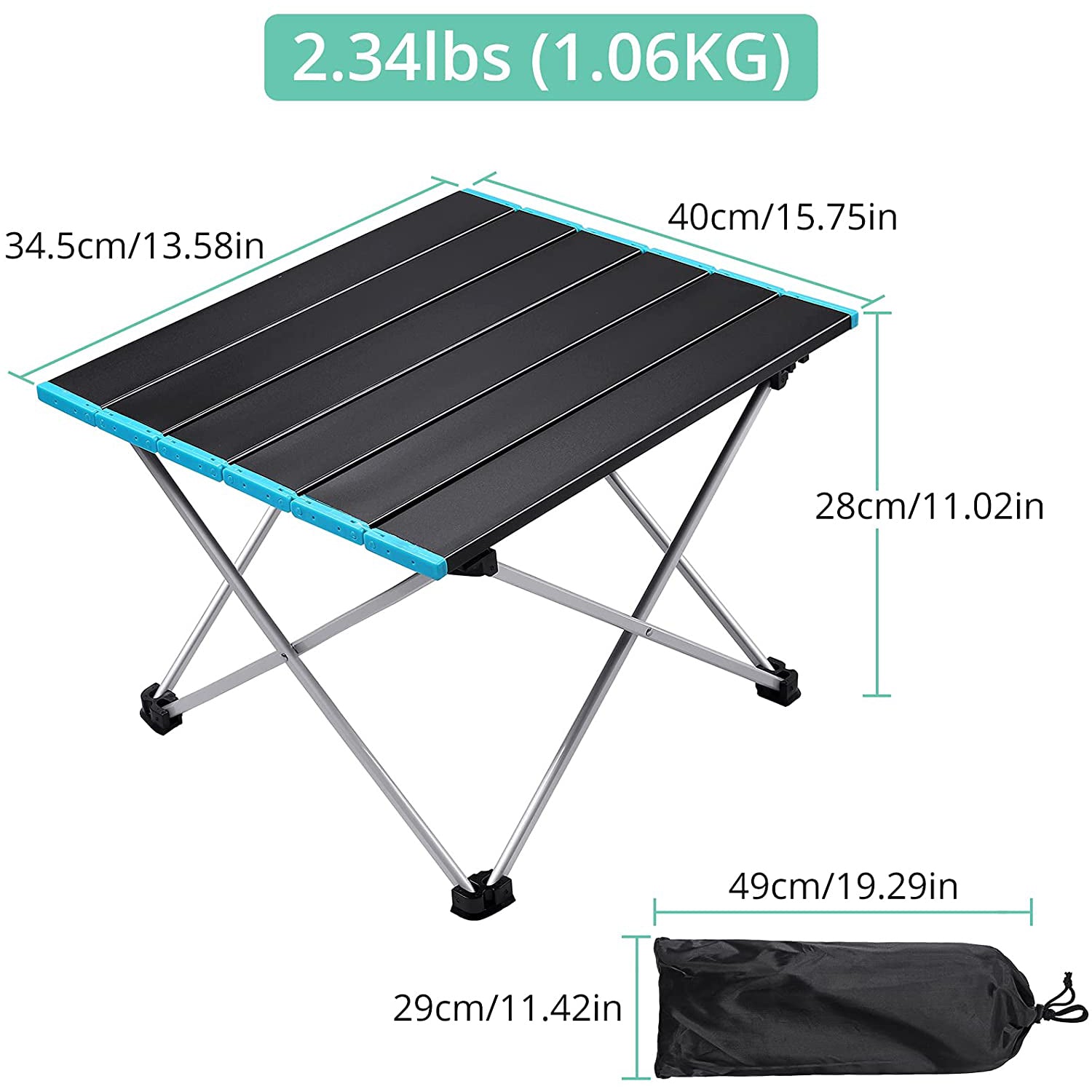 VINTEAM Portable Camping Table, Ultralight Aluminum Folding Picnic Table with Carrying Bag for Outdoor, Camping, Picnic, BBQ, Beach, Finishing (Small)
