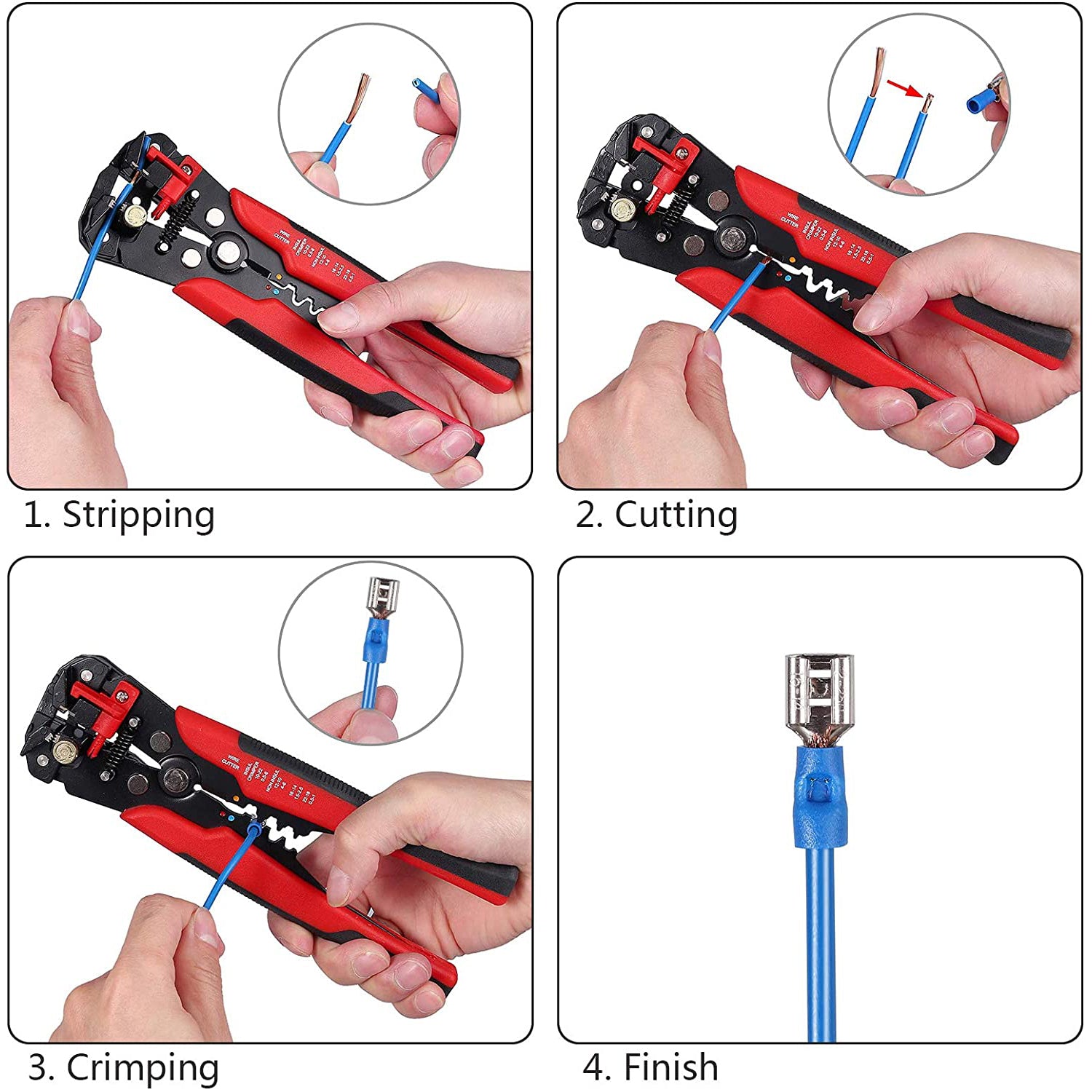 VinTeam Self-adjustable Wire Stripper Crimping Plier with 500pcs Crimp Connectors Terminal 10-22awg(0.5-6.0mm) Ferrule Crimper Pliers for Wiring Projects