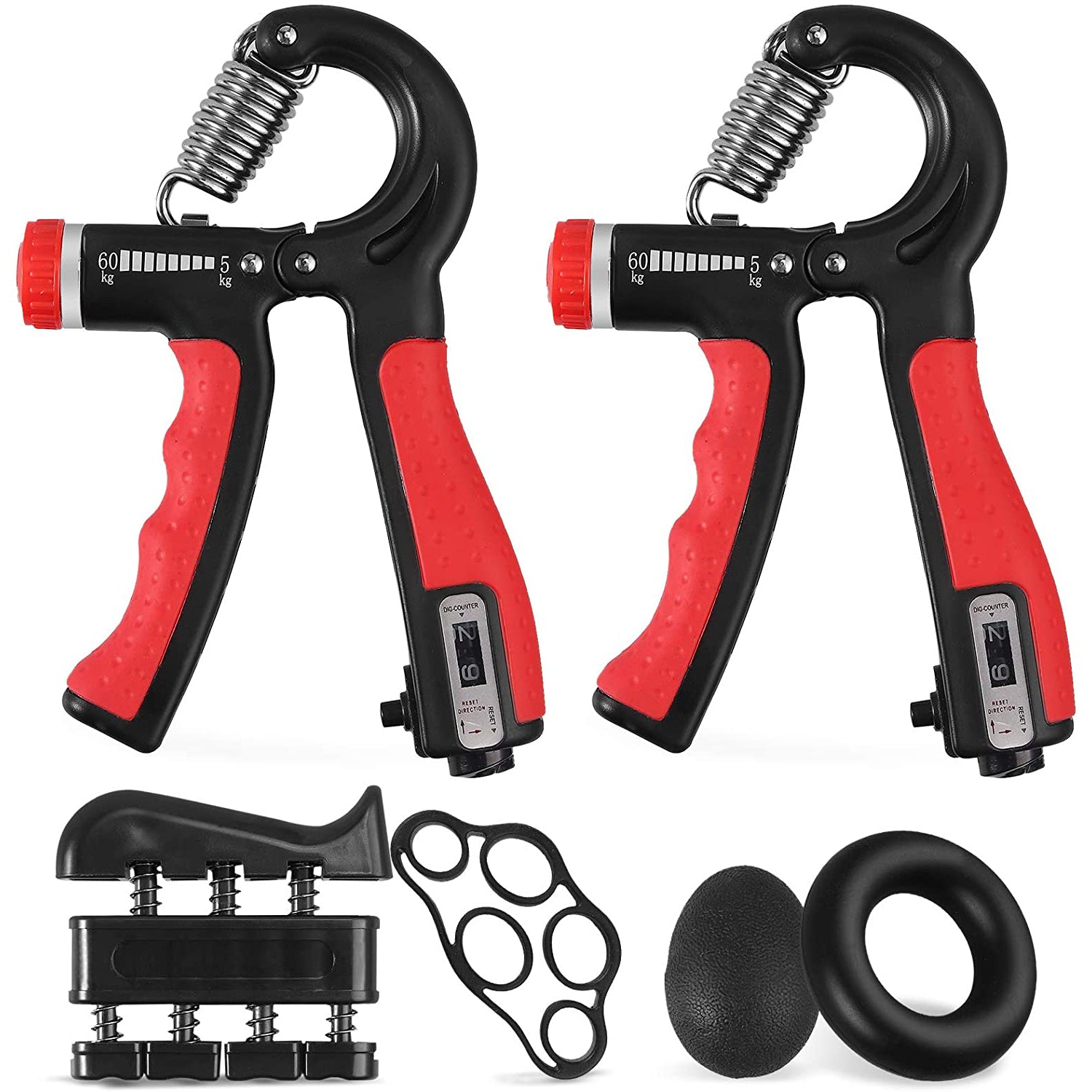 VINTEAM Hand Grip Exerciser Strengthener, 6pcs Hand Grip Strength Trainer with 5-60KG Adjustable Resistance Forearm Workout, Finger Strengthener for Hand Exercise