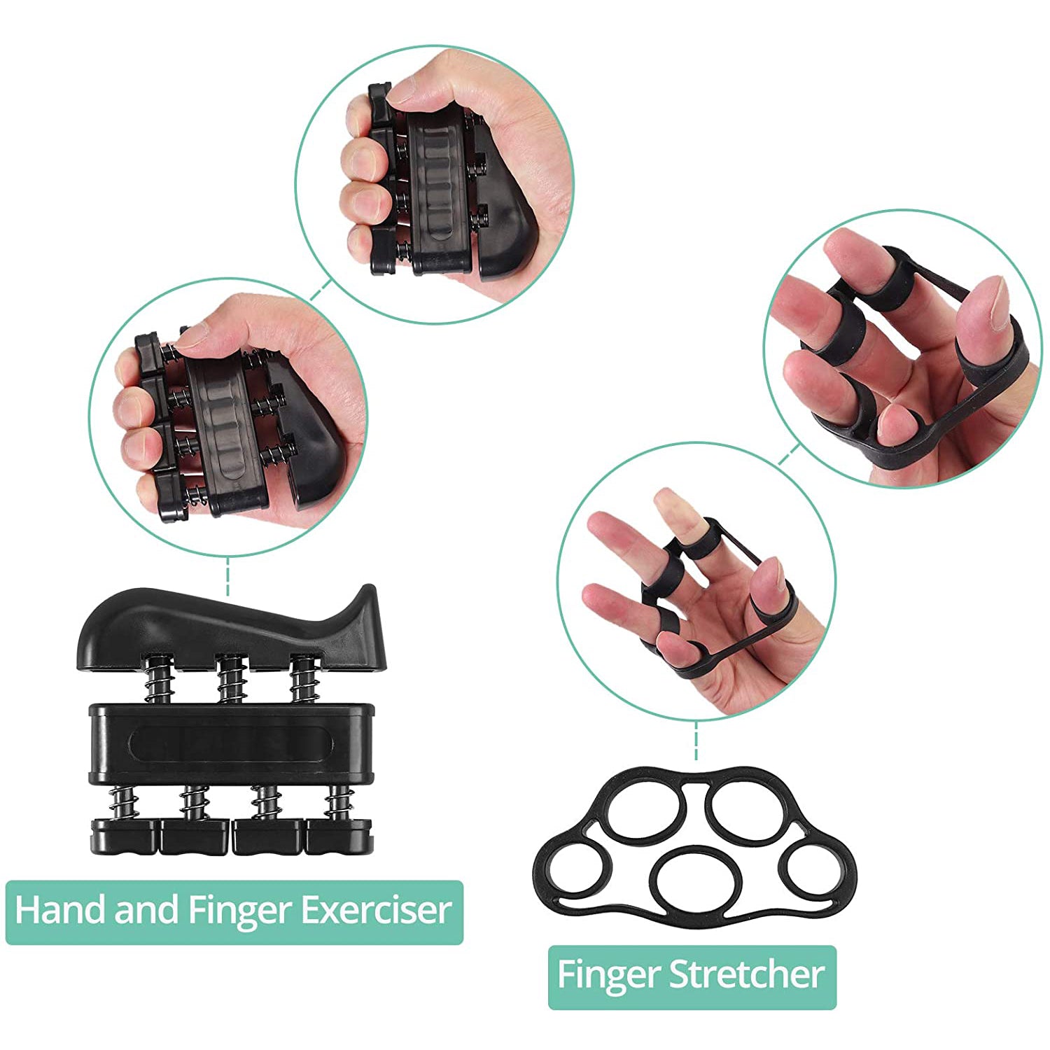 VINTEAM Hand Grip Exerciser Strengthener, 6pcs Hand Grip Strength Trainer with 5-60KG Adjustable Resistance Forearm Workout, Finger Strengthener for Hand Exercise