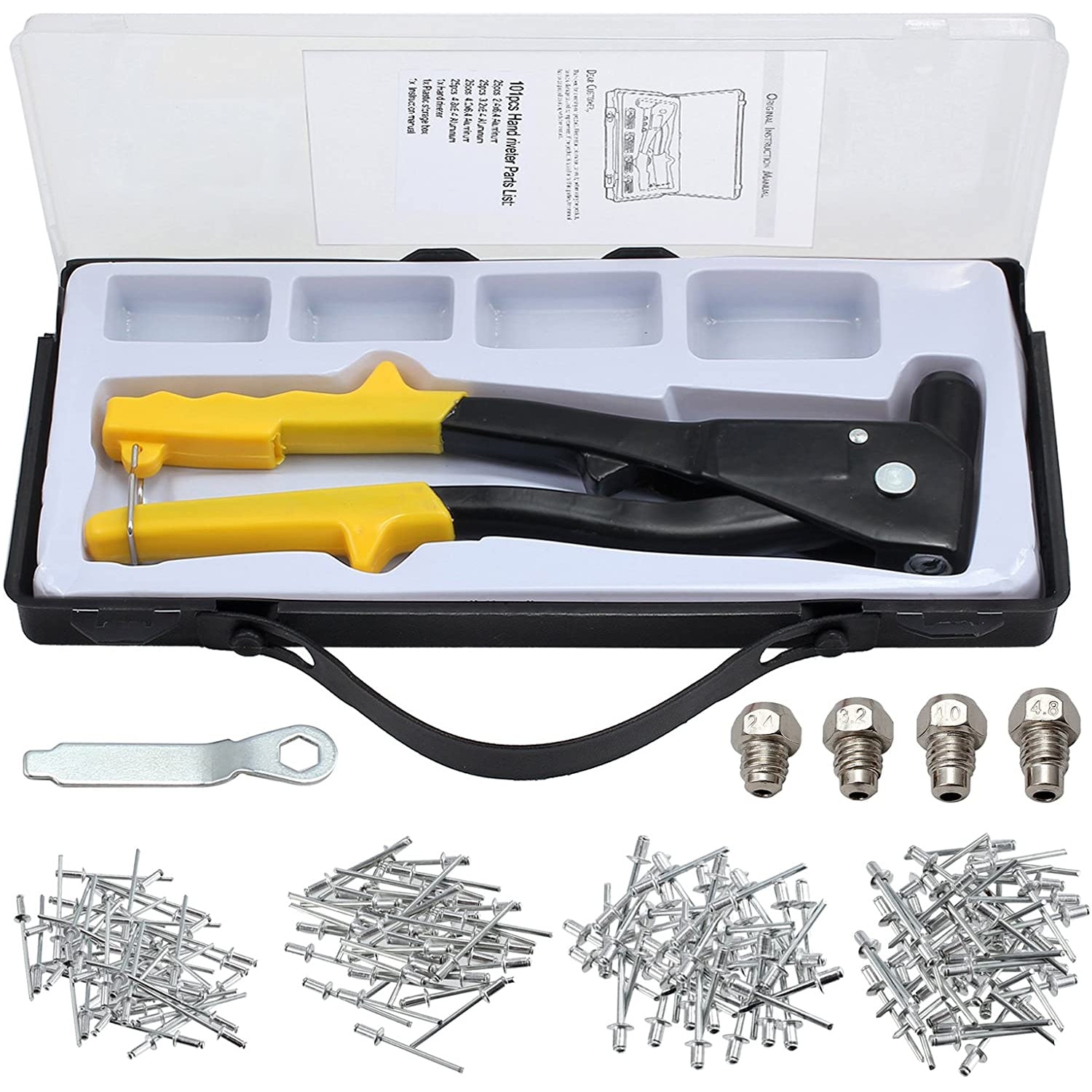 VinTeam Professional Pop Rivet Gun with 200 Rivets Hand Repair Tools Riveter, Heavy Duty Hand Riveter Set for Metal, Wooden and Plastic