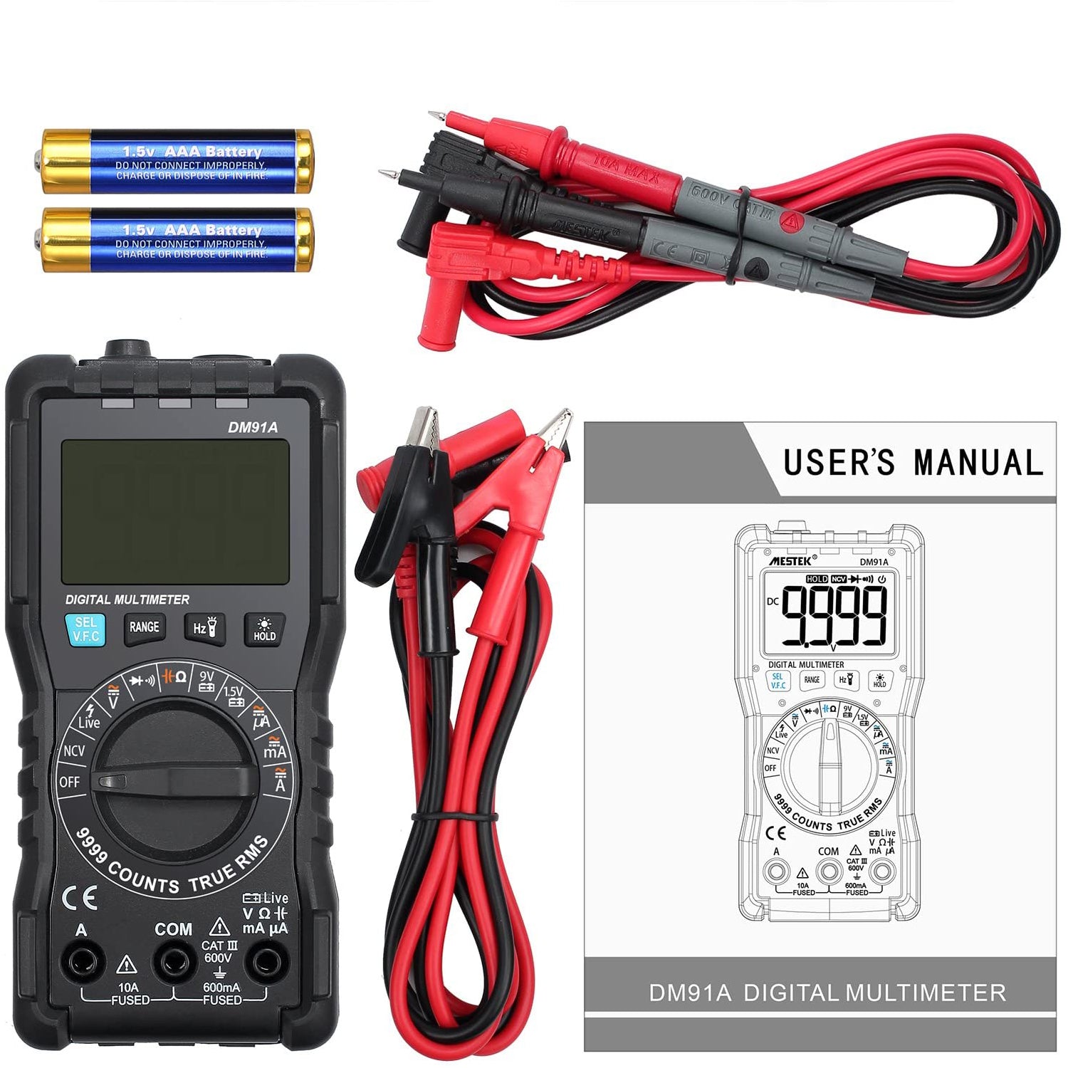 VinTeam Digital Multimeter 9999 Counts TRMS Auto Range Multi Tester NCV Detector DC AC Voltage Current Meter Capacitance Diode and Continuity Tester