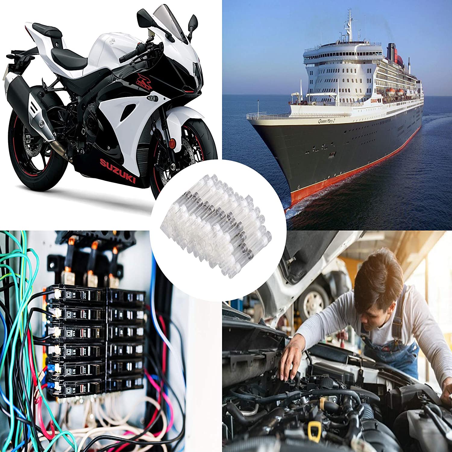 VinTeam 50PCS Heat Shrink Butt Connectors Waterproof Solder Seal Wire Connectors Electrical Wire Butt Terminals Non Crimp Wire Splice Connectors 26-24 AWG