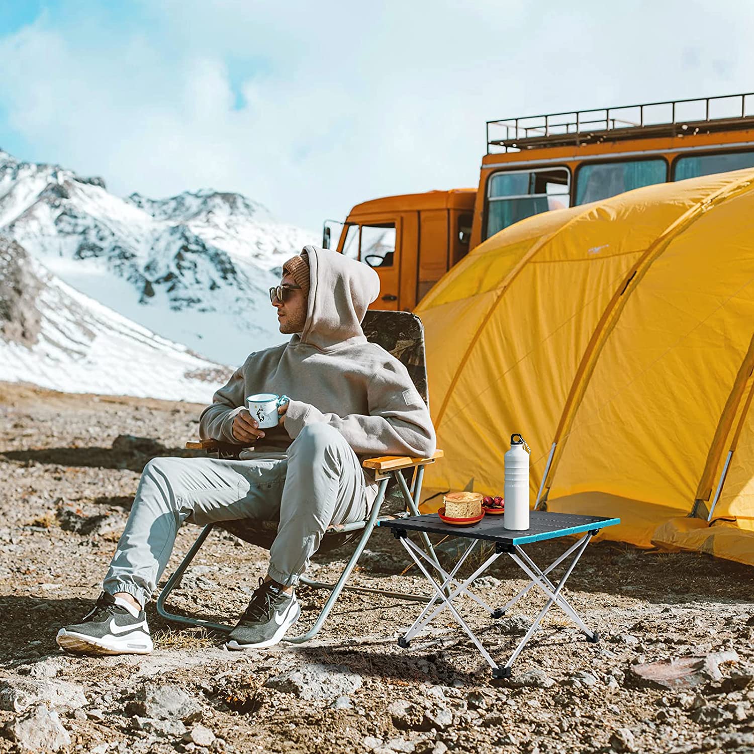 VINTEAM Portable Camping Table, Ultralight Aluminum Folding Picnic Table with Carrying Bag for Outdoor, Camping, Picnic, BBQ, Beach, Finishing (Small)