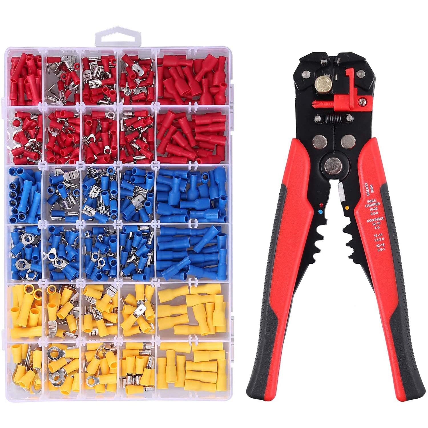 VinTeam Self-adjustable Wire Stripper Crimping Plier with 500pcs Crimp Connectors Terminal 10-22awg(0.5-6.0mm) Ferrule Crimper Pliers for Wiring Projects