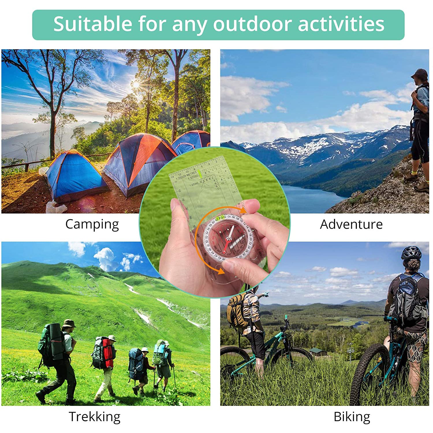 VinTeam Navigation Compass, Explorer Compass for Expedition Map Reading, Lightweight Map Ruler, Orienteering Compass with Adjustable Declination for Survival Hiking-Fully Waterproof with Carrying Bag