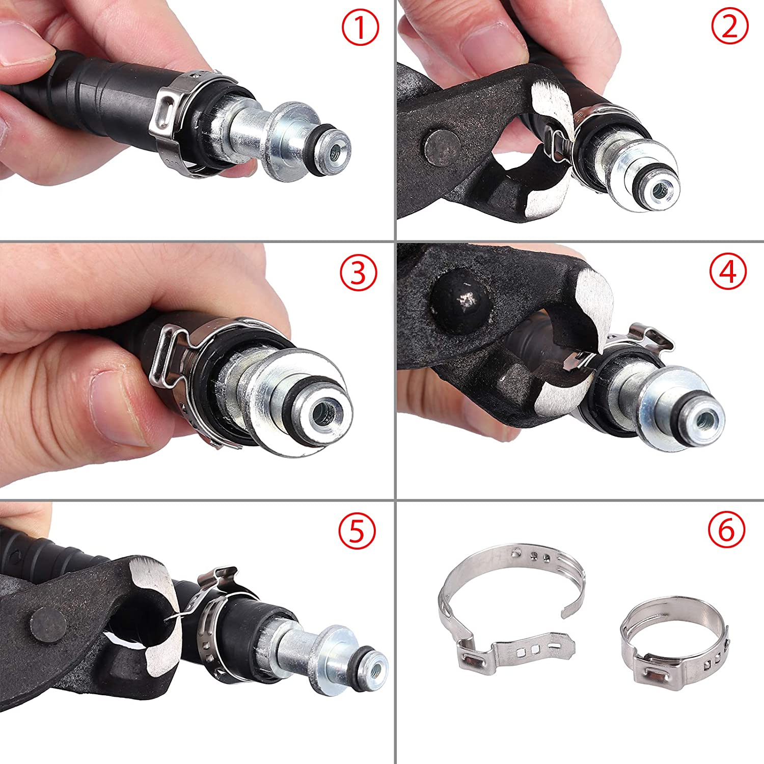 VinTeam 130Pcs Stepless Single Ear 6-21mm 304 Stainless Steel Hose Clamps with Pincers Crimper Tool Kit Cinch Clamp Rings & PEX Cinch Clamp Ear Hose Clamps Crimping Tool Kit Crimp Clamp Assortment