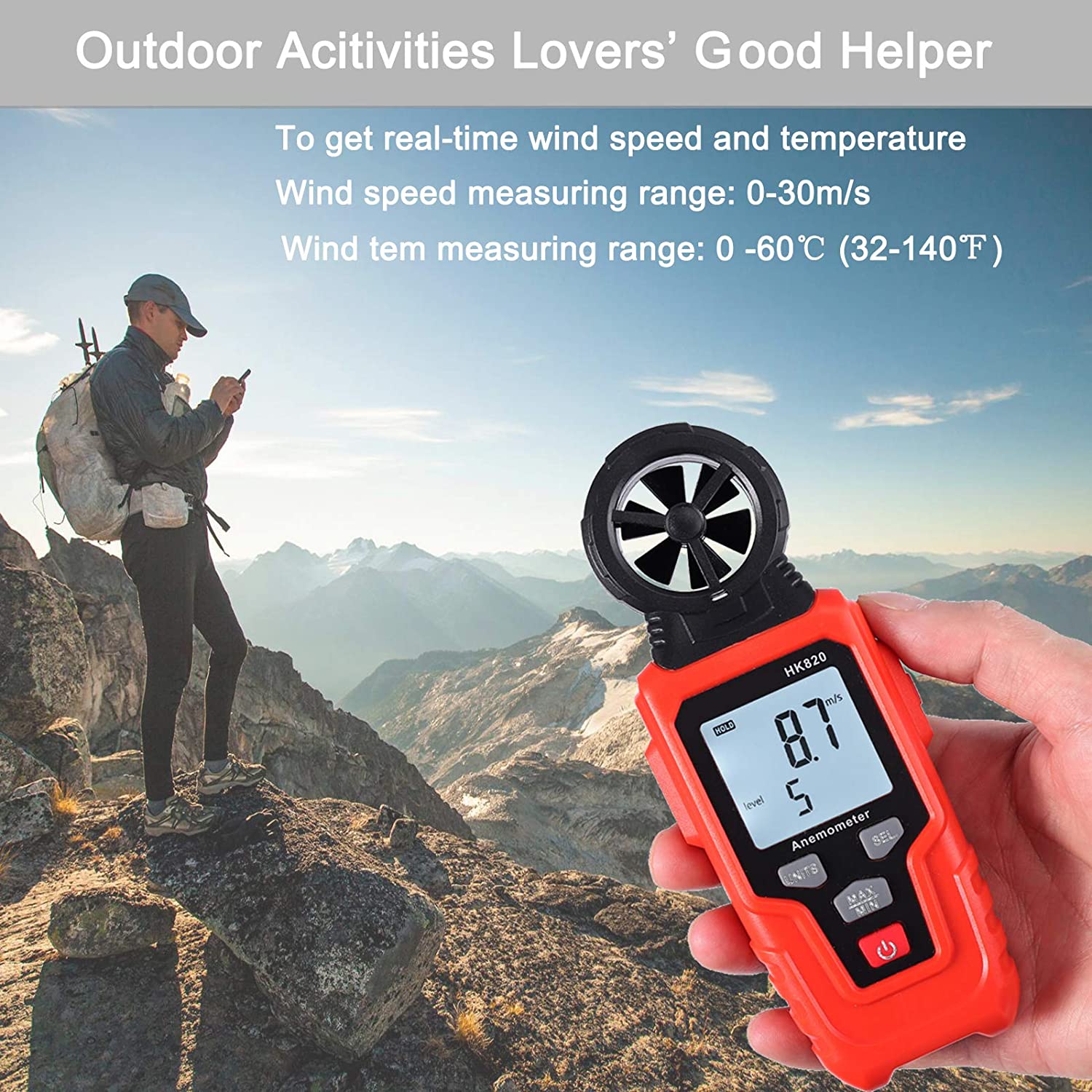 VinTeam Digital Anemometer Wind Speed Meter Wind Gauge Weather Monitor Handheld Anemometer with Backlit Support Wind Temperature Air Volume Measuring for Windsurfing Sailing Surfing Fishing Kite Flyin