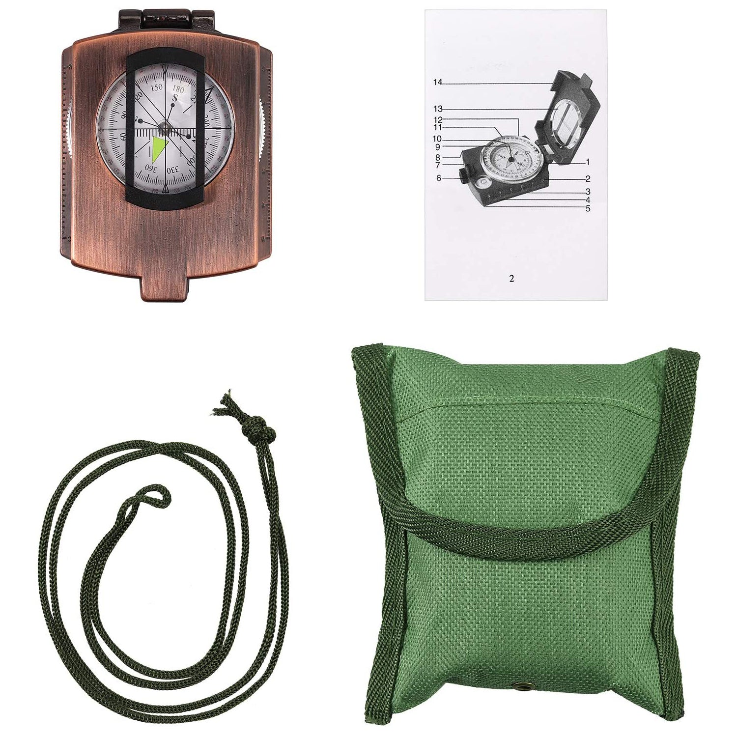 VINTEAM Compass, Hiking Compass Military Compass Multifunctional Waterproof Metal Sighting Compass with Carrying Bag and Bubble Levels for Hiking Camping Climbing Biking -Camouflage