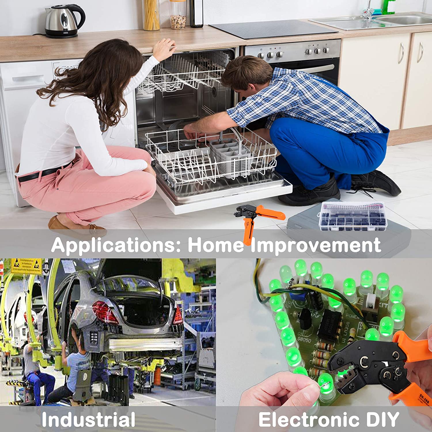 VinTeam Crimping Tool Kit Dupont Ratcheting Crimper Plier Set with 1550 Dupont Connectors Male/Female Pin 0.1-1.0mm? for 2.54/3.96mm KF2510 Connector 28-18AWG