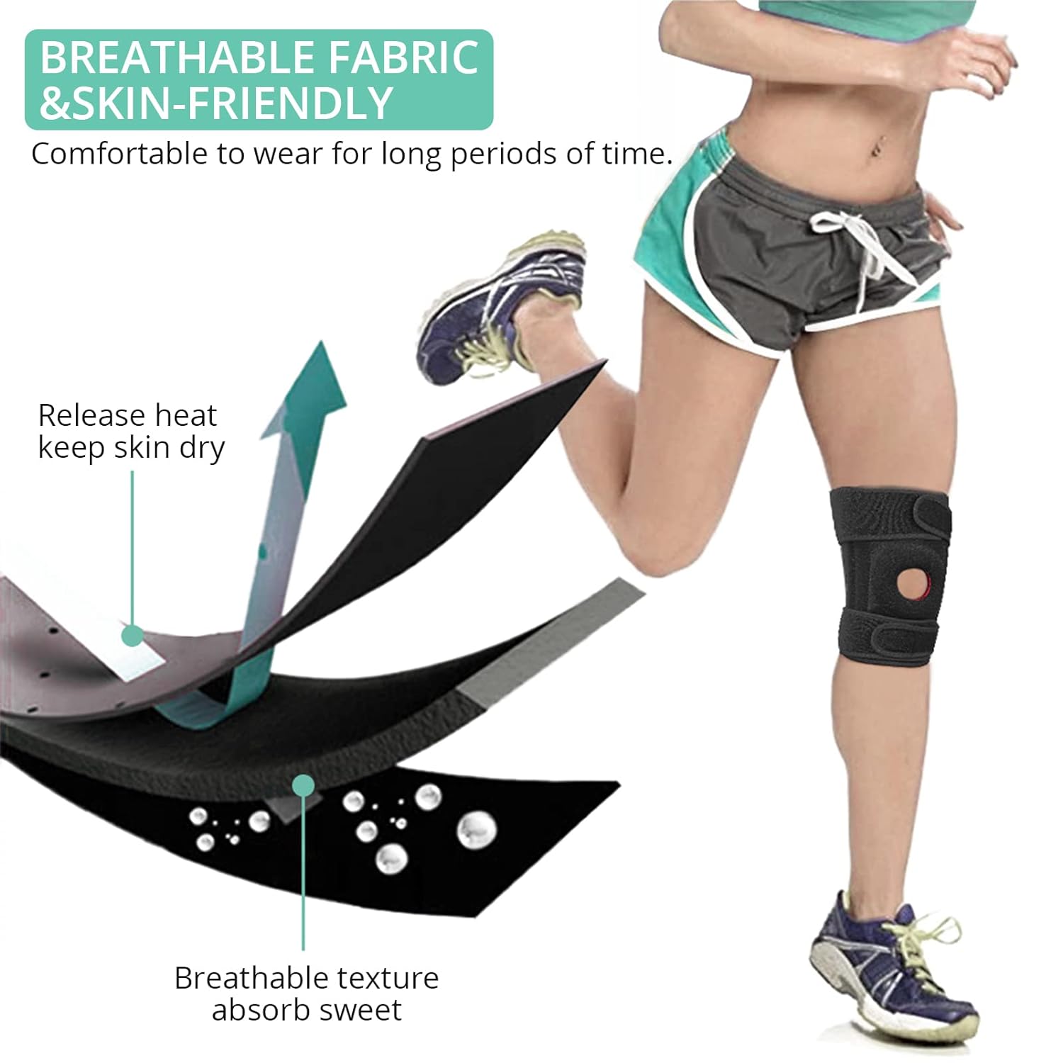 VINTEAM Knee Brace Support 30-50cm Adjustable Neoprene Breathable Knee Sleeve Elastic Compression Knee Protector for Stability,Injury Recovery and Sports Open Patella Dual Stabilizers for Men & Women