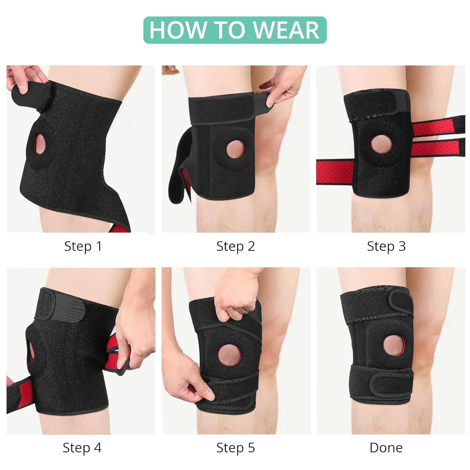 VINTEAM Knee Brace Support 30-50cm Adjustable Neoprene Breathable Knee Sleeve Elastic Compression Knee Protector for Stability,Injury Recovery and Sports Open Patella Dual Stabilizers for Men & Women