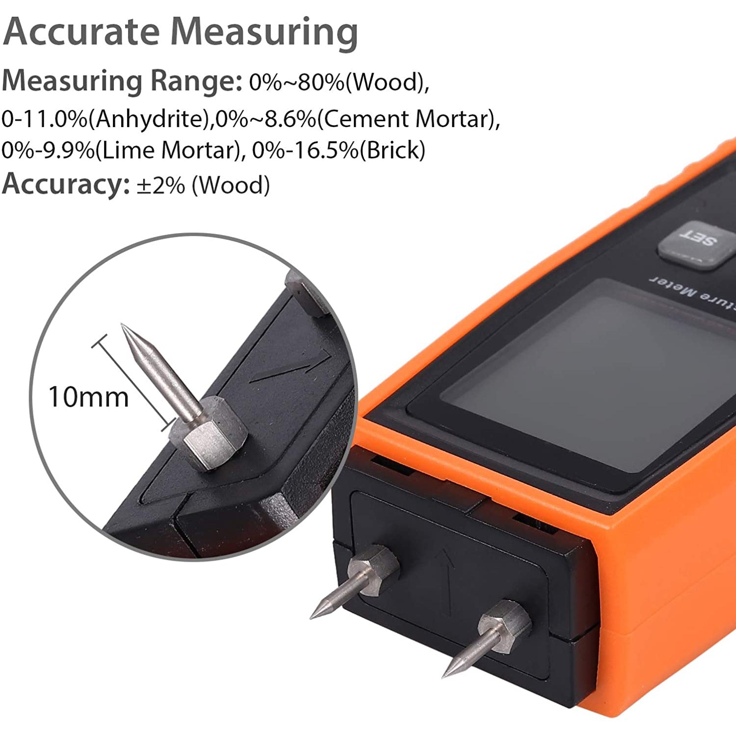 VinTeam Wood Moisture Meter Digital Moisture Detector LCD Moisture Tester with 2 Test Pins Water Leak Detector Damp Tester for Wood Building Material Firewood Walls Paper Floor Cement Mortar