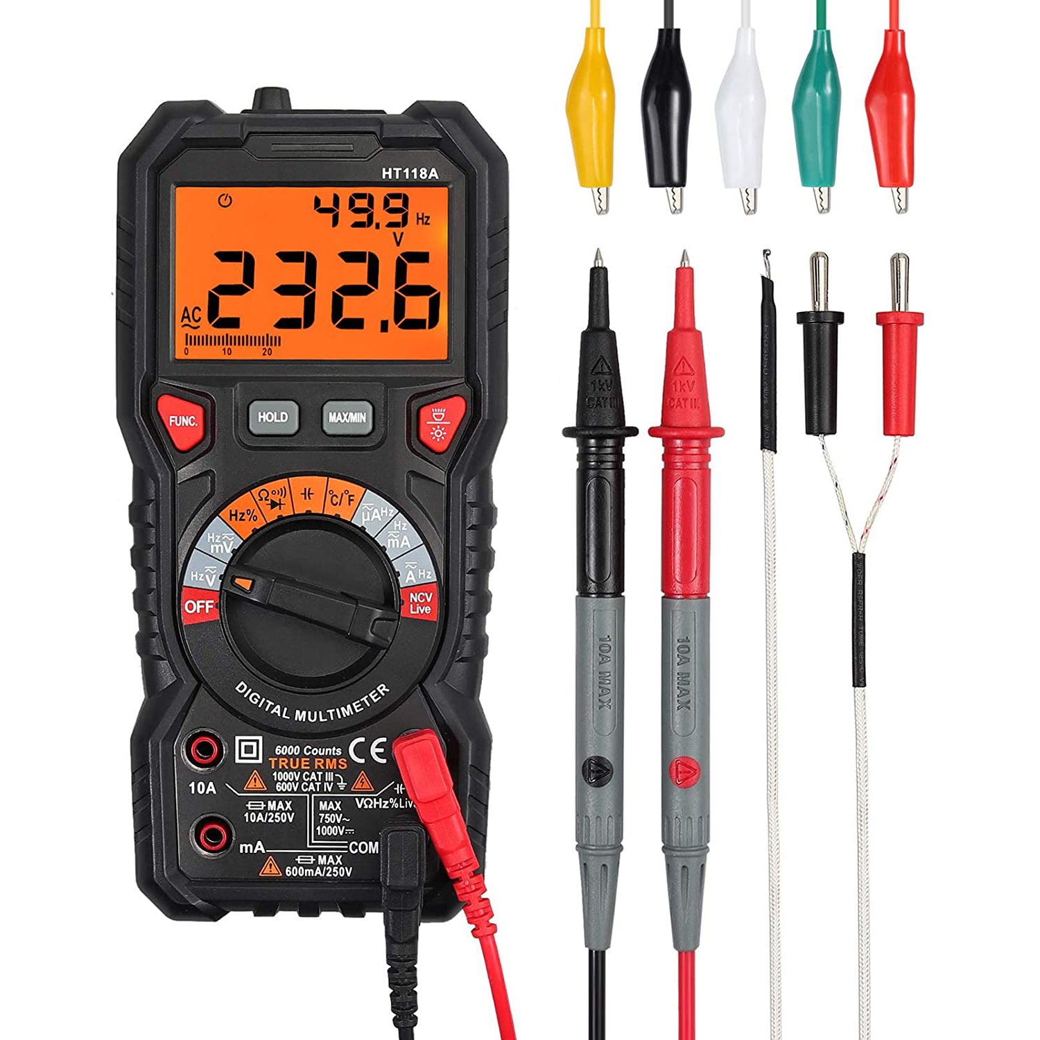 VinTeam Digital Multimeter 6000 Count TRMS Multimeter AC/DC Voltage/Current NCV Capacitance Temperature Resistance Diode Continuity with 5 Colors Multimeter Leads
