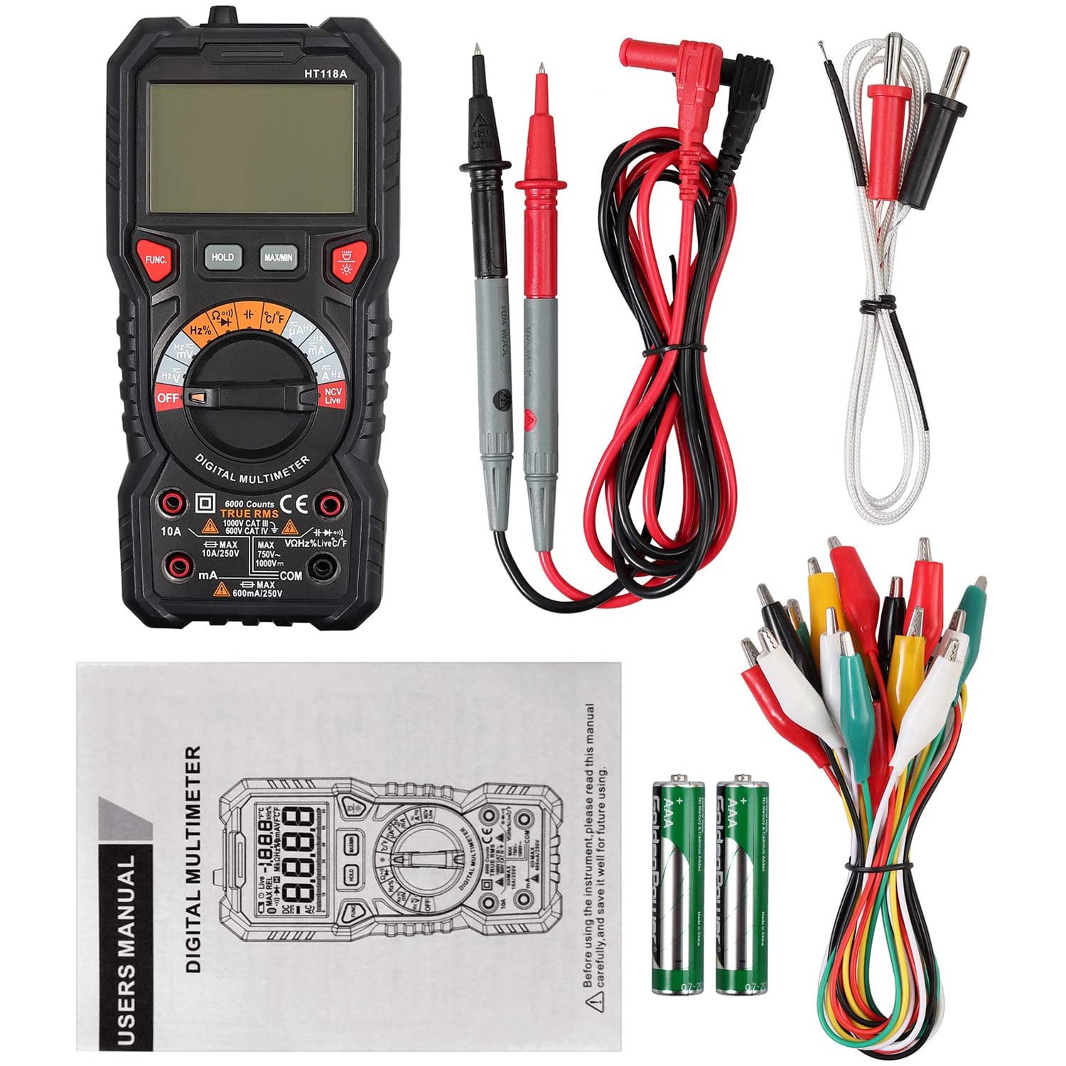 VinTeam Digital Multimeter 6000 Count TRMS Multimeter AC/DC Voltage/Current NCV Capacitance Temperature Resistance Diode Continuity with 5 Colors Multimeter Leads