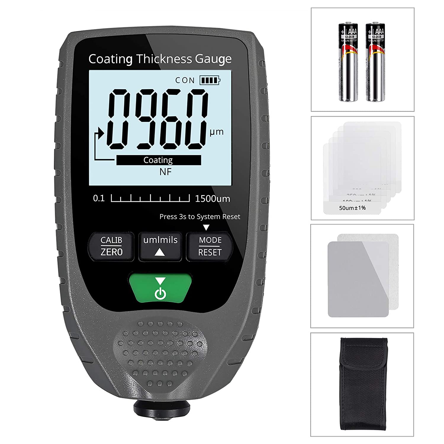 VinTeam Car Paint Coating Thickness Gauge Meter Handheld with Backlight LCD Display for Steel Aluminum Car 0-1500um
