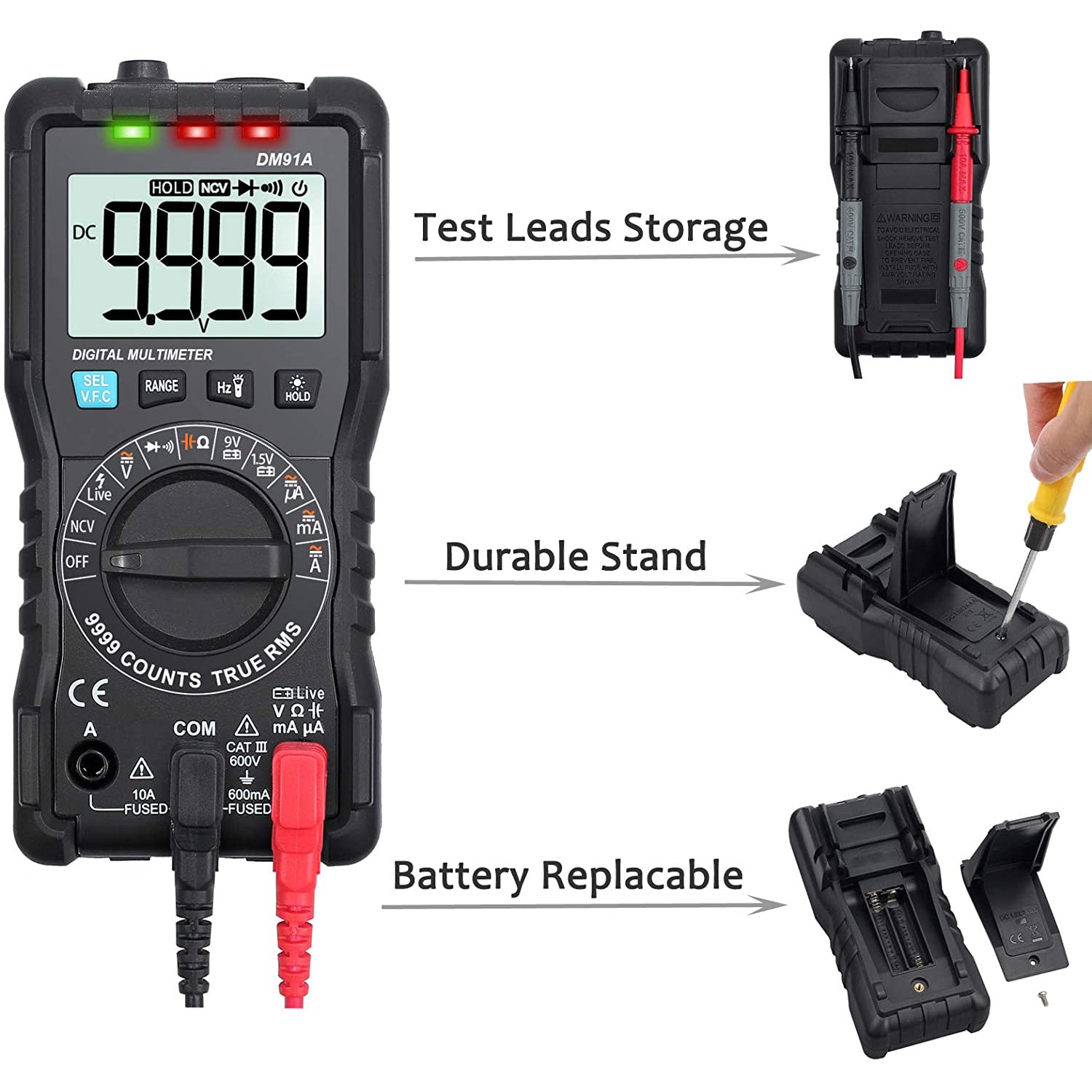 VinTeam Digital Multimeter 9999 Counts TRMS Auto Range Multi Tester NCV Detector DC AC Voltage Current Meter Capacitance Diode and Continuity Tester