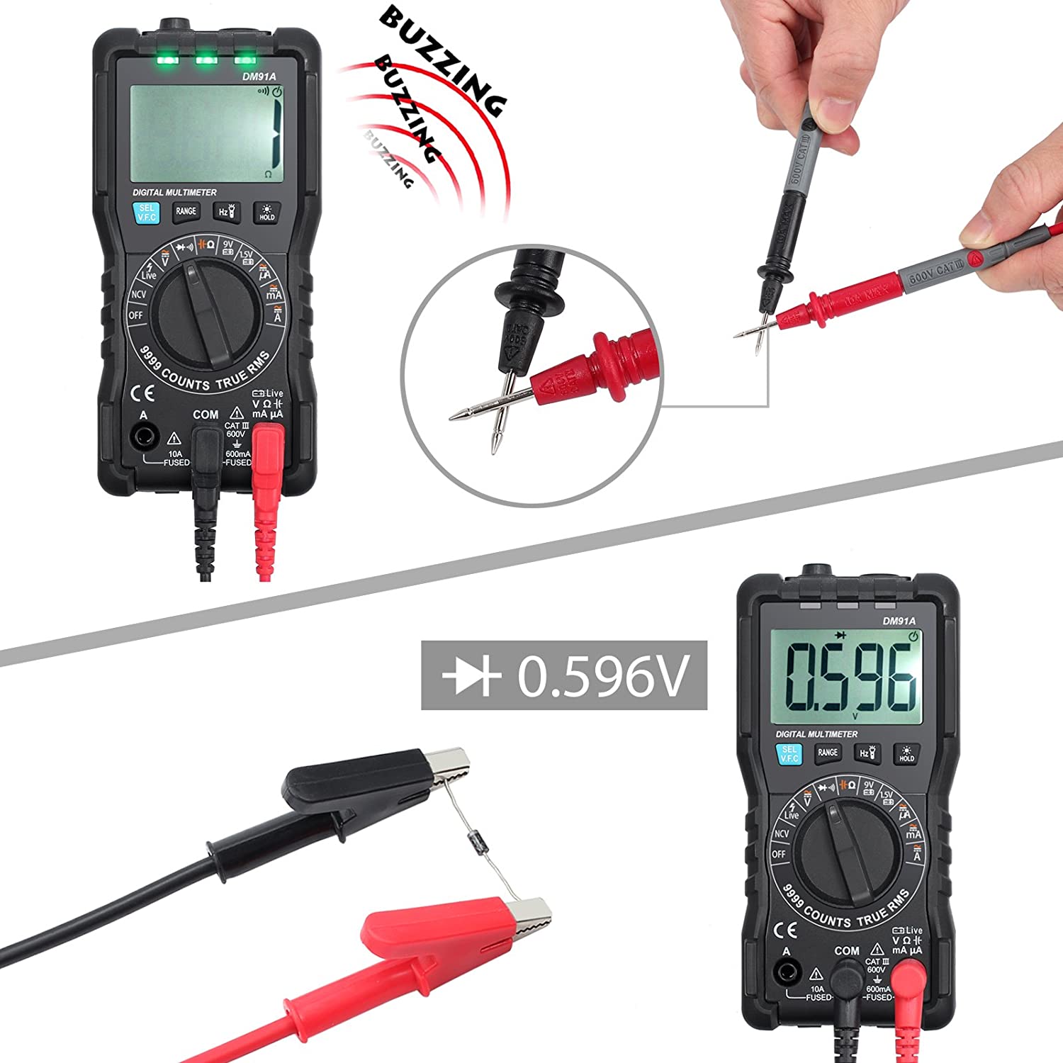 VinTeam Digital Multimeter 9999 Counts TRMS Auto Range Multi Tester NCV Detector DC AC Voltage Current Meter Capacitance Diode and Continuity Tester