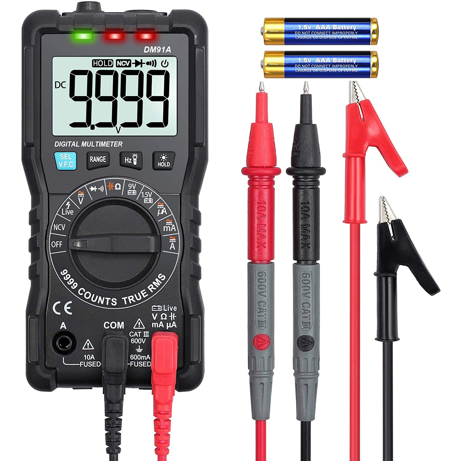 VinTeam Digital Multimeter 9999 Counts TRMS Auto Range Multi Tester NCV Detector DC AC Voltage Current Meter Capacitance Diode and Continuity Tester