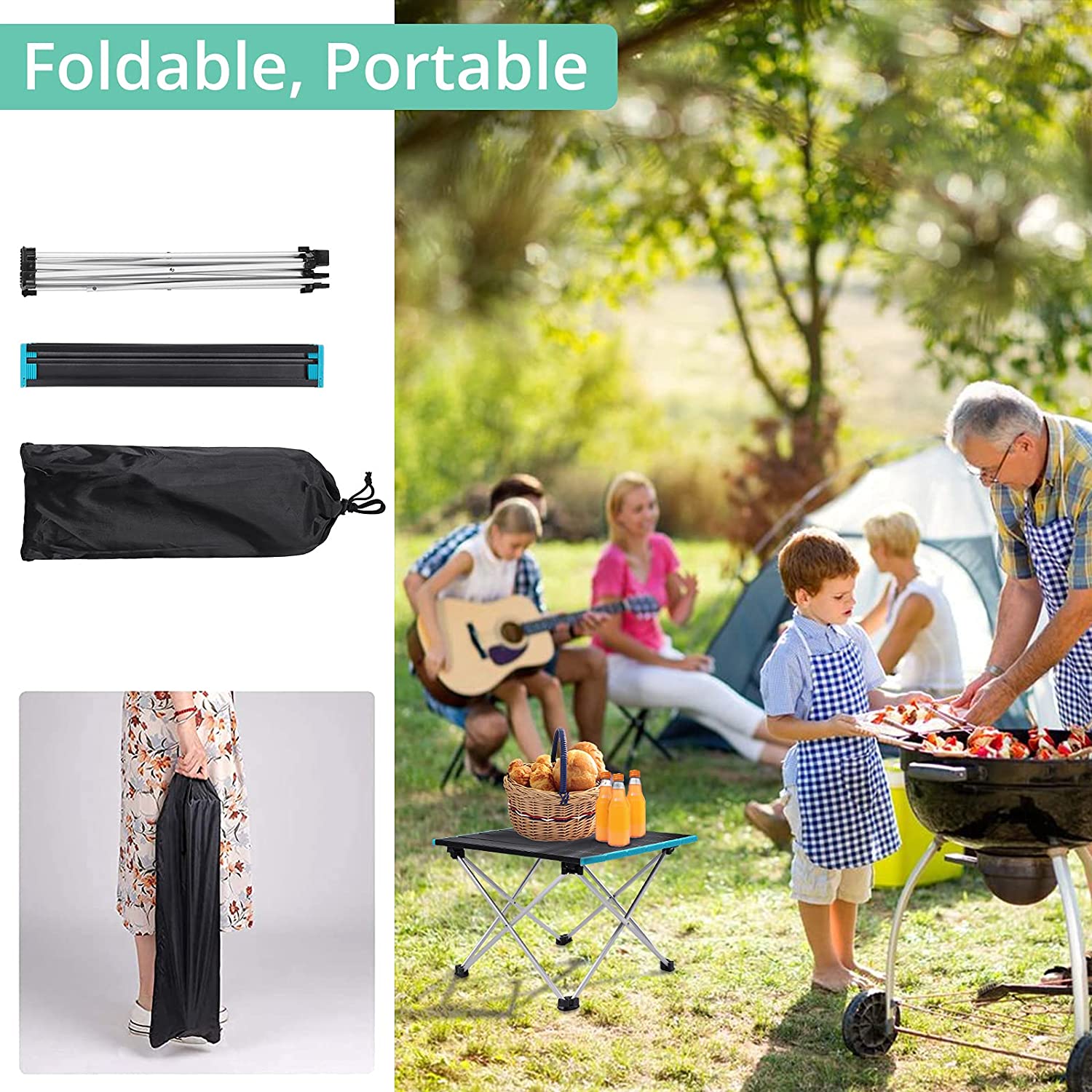 VINTEAM Portable Camping Table, Ultralight Aluminum Folding Picnic Table with Carrying Bag for Outdoor, Camping, Picnic, BBQ, Beach, Finishing (Small)