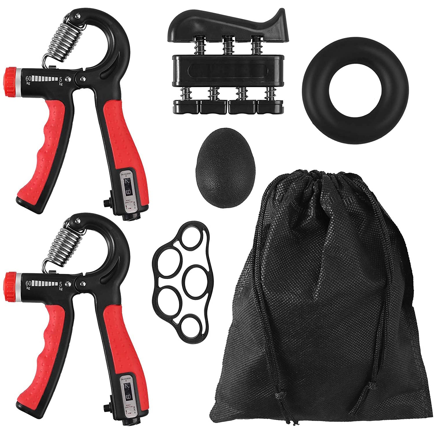 VINTEAM Hand Grip Exerciser Strengthener, 6pcs Hand Grip Strength Trainer with 5-60KG Adjustable Resistance Forearm Workout, Finger Strengthener for Hand Exercise